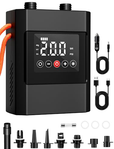 AIRSURE 20PSI High Pressure Electric Paddle Board Pump, Rechargeable Battery-Powered, Electric SUP Air Pump with 12V DC Car Connector, Intelligent Dual Stage for Inflatable Paddle Board, Kayak, Boats