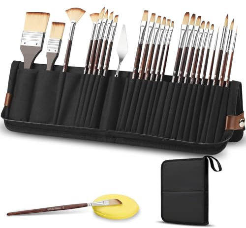 26PCS Paint Brush Set,Professional Acrylic Paint Brushes With Flat,Filbert | Fan,Cat Tongue, Round, Angle,Palette Knife,Paintbrush for Artist,Oil,Watercolour,Face Painting,Gouache,Artist Gifts
