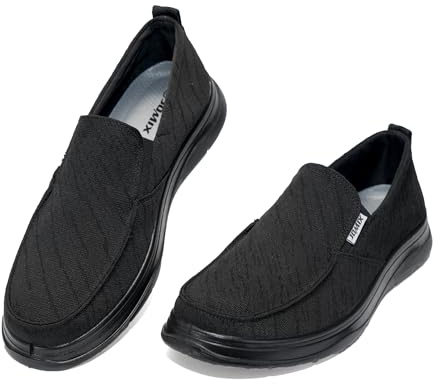 JOMIX Mocasines para Hombre Zapatos Sin Cordones de Tela para Hombre Cómodos Transpirables Informales para el día (Negro, 43)