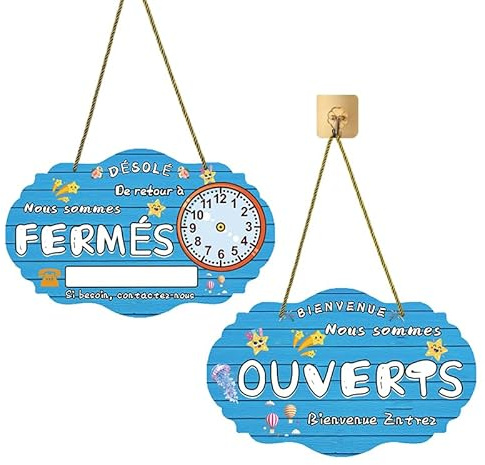 8Gnituhs Cartello aperto/chiuso blu con orologio, double face, 40 x 25 cm, in vinile, per finestre commerciali, porta, cartello Bin gleich wieder da
