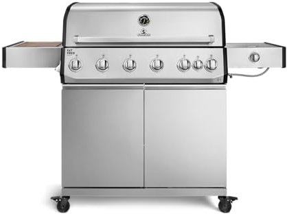 BURNHARD® Fat FRED Deluxe Gasgrill 6-Brenner, Edelstahlrost, Edelstahl | 900°C Infrarot-Zone, Heckbrenner, Seitenkocher, Aludruckguss-Edelstahl-Brennkammer, 27.2 kW Leistung
