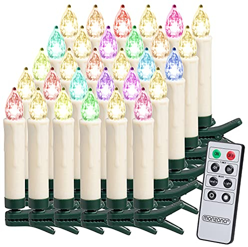 DEUBA® LED Weihnachtsbaumkerzen Kabellos 30er Set Bunt Batterie Timer Christbaumkerzen Tannenbaumkerzen Lichterkette Weihnachtsbaum Beleuchtung