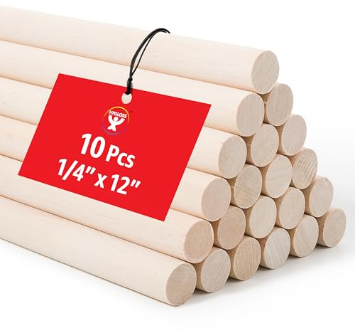 Unlackierte Birken-Dübelstangen zum Basteln – 10 Stück, 0,6 x 30,5 cm. Ofengetrocknete Holzdübelstangen in Großpackung – langlebige Holzstäbchen, die sich verziehen können, für Zuhause, Schule,