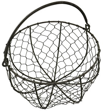 CVHOMEDECO. Runder Metalldraht Eierkorb Drahtkorb mit Griff Country Vintage Style Aufbewahrungskorb. Rostig, Dia. 20,3 x H 12,1 cm