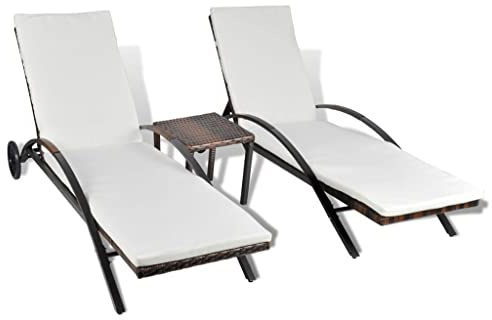 vidaXL Sonnenliegen mit Tisch Poly Rattan Braun