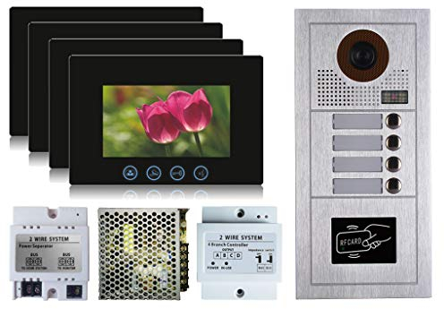VIDEOCITOFONO 2 FILI 1 2 3 4 MONITOR LCD TOUCH FAMILIARE BIFAMILIARE CONDOMINIALE TELECAMERA (Kit Quadrifamiliare Completo)