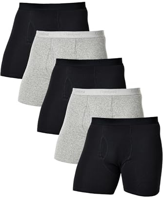 Comfneat Herren 5er Pack Boxershorts Langes Bein Elastisch Baumwolle Unterhosen mit Eingriff (Black+Grey Melange Pack-5, L)