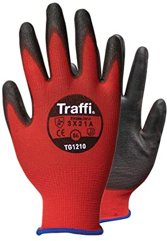 Traffi TG1210 - X-Dura Metric PU Safety Glove - Cut Level A Work Glove - 10 Pairs of Size 8