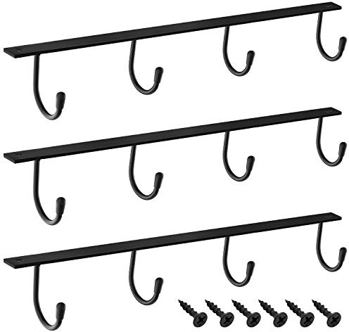 MOCOUM Kaffeebecher-Halter unter dem Schrank, Metall-Tassenhaken aus Eisen zum Aufhängen unter dem Regal, Kaffeetassenhalter für Counte (schwarz, 3)
