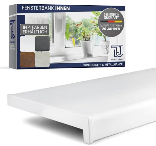 TJ Fensterbank Innen I 25 x 100 cm I weiß I hochwertige PVC Fensterbank mit Seitenabschluss I Fensterbrett kratzfest & feuchtigkeitsundurchlässig I pflegeleichter & langlebiger Fenstersims für Innen