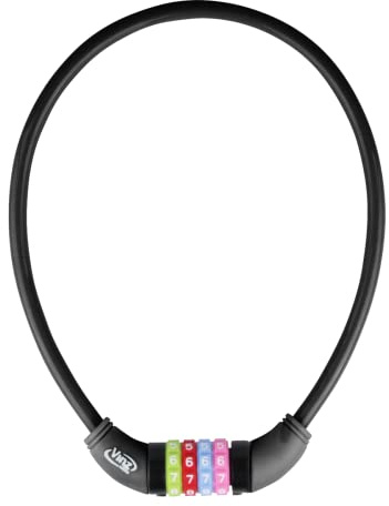 VINZ Baker Zahlenschloss 65 cm | Kinder Fahrradschloss 12 mm dick | Kabelschloss für Kinderfahrräder | Kombinationsschloss für Jungen und Mädchen | Schwarz
