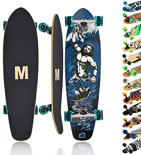 MAXOfit Longboard Atlantis No. 7 - kompaktes Cruiser Board mit stabilem Deck und mittelweichen Rollen - Kicktail für schnelle Turns und TopMount Achsen für hohe Wendigkeit