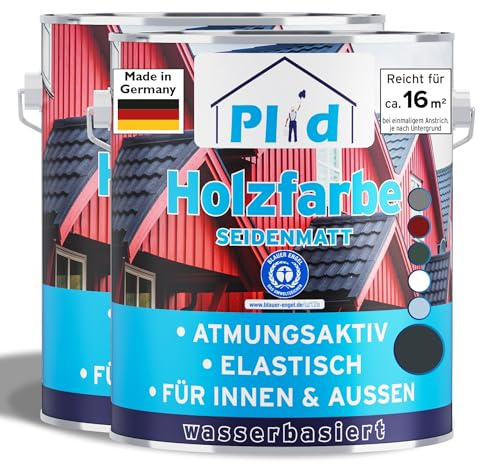 Plid Holzfarbe Anthrazitgrau 1,5L Seidenmatt Holzlack Innen & Außen | Holzschutzfarbe | Farbe für Holz, Metall & Hart-PVC | Wetterschutzfarbe | UV-beständig | ca. 16 m² | Made in Germany