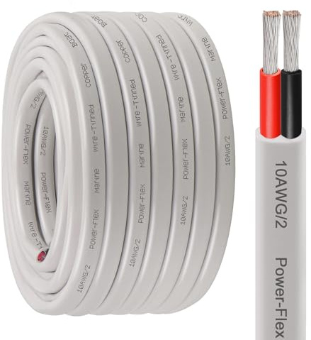 Kimbluth Cable de cobre estañado dúplex de calibre 10, cable de cobre estañado de 50 pies, 10 AWG, estándar de EE. UU., OFC, sin oxígeno, para altavoces de barcos y automóviles, solares al aire libre