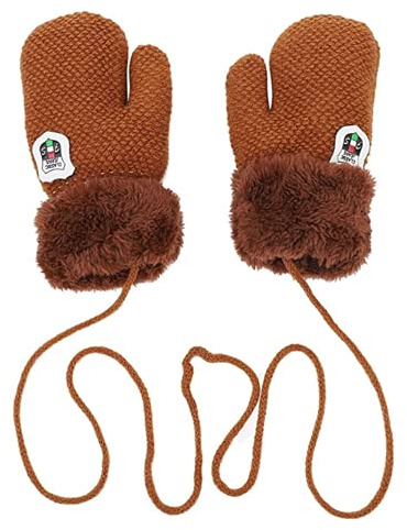 Moufles Enfants Thermique Gants Hiver Automne Epais Mitaines Tricoté Douce Gants avec Corde Epais Plein-Doigts Motif Cartoon Mignon Gloves Ski Snowboard Camping Vélo pour Bébé Garçons Filles 0-3 Ans