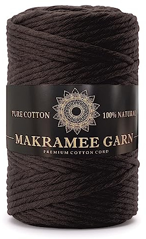 Makramee Garn. Baumwollgarn Kordel. 100% Natur Baumwoll-Kordel. Perfekt für Basteln, DIY, Handwerk & Stricken. 100% Natur Baumwollgarn, Dicke Macrame Cord (Braun, 5mm/100m)