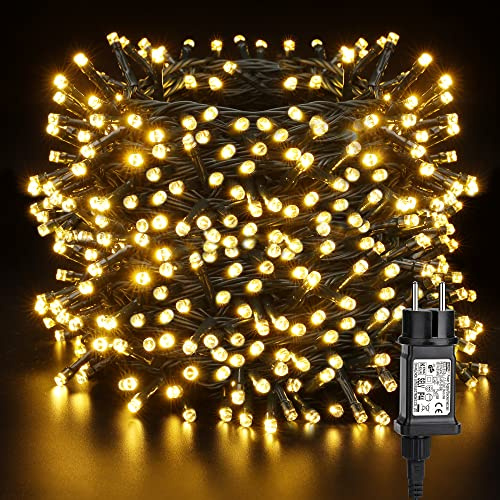 BrizLabs Luces Arbol de Navidad Exterior, 80M 800 LED Blanco Cálido Guirnalda Luces Navidad Decoración Enchufe 8 Modos Impermeable Cadena de Luces para Interior Boda Fiesta Jardín Balcón, Cable Verde