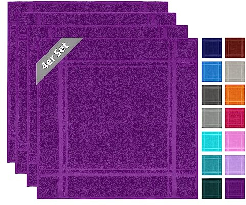 Lashuma Küchenhandtücher Frottee 50 x 50 cm, 4er Set, 100% Baumwolle, 450 g/m², Lila Aubergine