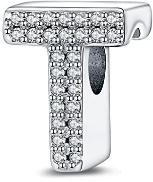LaMenars Charms Alphabet A-Z Letter Dangle 925 Sterling Silver Buchstaben Initial Anhänger mit Zirkonia passt Europa Charm Armband Halskette, Geschenke für Frauen