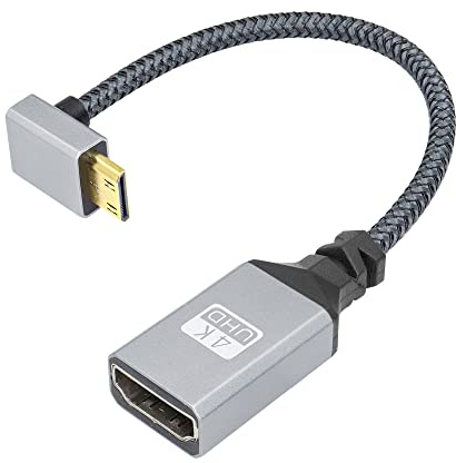 RIIEYOCA Câble Adaptateur Mini HDTV vers HDTV 4K, Angle de 90 degrés, Mini mâle vers HDTVs Femelle, câble Court en Aluminium tressé, Support 4K UHD, pour Ordinateur Portable, projecteur, TV(20 cm)