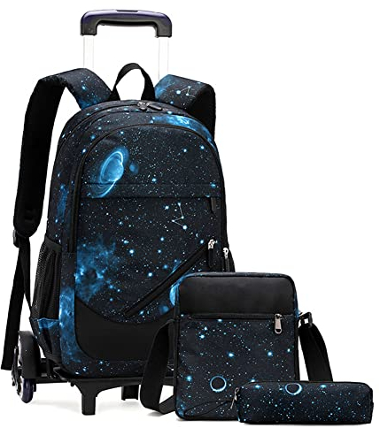 SYDARSYN Trolley Rucksäcke Rollen Rucksack Schulranzen mit 6 Rädern Kinder Schulrucksack Reisen für Mädchen Jungen Schultaschen Schultrolley Kinderrucksäcke mit Federmäppchen