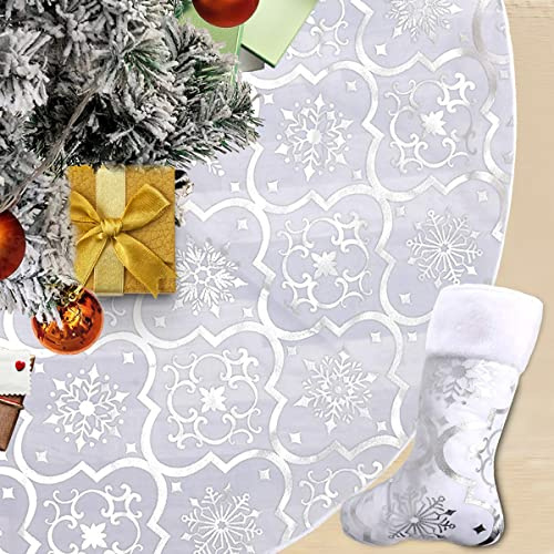 122 cm Weihnachtsbaum Decke Weiss,Tannenbaum Unterlage,Tannenbaum Decke,Christbaumdecke Groß,Weihnachtsbaum Rock Weiß,Decke Unter Weihnachtsbaum mit Weihnachtsstrumpf Plüsch
