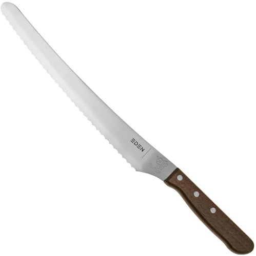 Eden Pankiri Couteau à Pain Japonais 27 cm, Manche en Bois de Noyer, Lame en Acier Inoxydable, Pour Couper Pains, Tartes, Cakes et Fruits