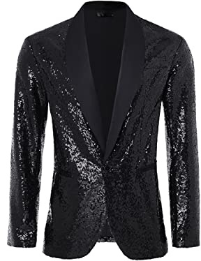 Coucoland Black Sequin Blazer Men-Tuxedo Jacket Sequin Suit Men Sport Coats(Black,M)