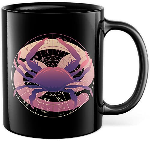 Tazza con segno zodiacale, cancro, tazza da caffè con segno del cielo e segno zodiacale, idea regalo, astrologia, costellazione, compleanno, tazza da tè, nascita, oroscopo costellazione (nero)