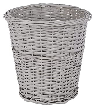 Wickerfield Grey Round Wicker Waste Paper Bin for Bedroom Bathroom Office