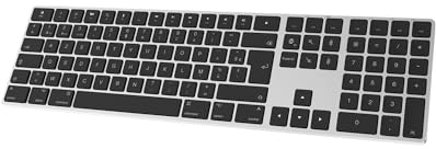 Clavier Bluetooth Aans Fil Rechargeable, en Aluminium pour Mac, Clavier Silencieux avec Touches Ultra-discrètes, Compatible avec Apple iMac, MacBook, Mac et iPad, Layout AZERTY, Argent Et Noir
