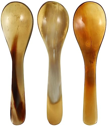 Kichvoe Vintage Egg Spoons 3Pcs Horn Spoons, Ox Horn Small Dessert Serving Taste Soup Serving Spoon Buffet Table
