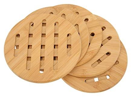 5 Stück Bambus-Hot-Pad-Tischset, Hitzebeständige Untersetzer, Untersetzer, Topfunterlage, Rutschfeste Matten Für Heiße Gerichte, Töpfe, Schüsseln Teekannen(Rund 18 cm)
