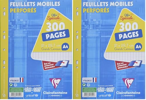 Clairefontaine 17551C - Packung mit 300 Ringbucheinlagen, DIN A4, 21 x 29,7cm, französische Lineatur, 90G, 1 Pack (Packung mit 2)