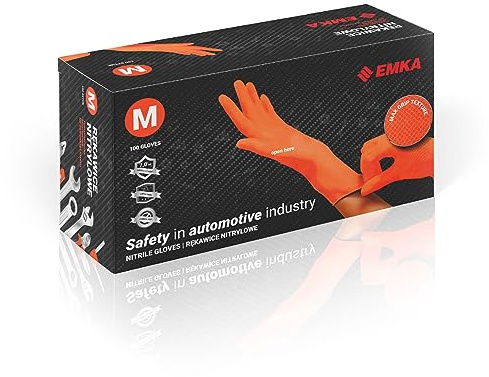 Maxter Guanti in nitrile | arancione | rinforzato | robusti | guanti da lavoro | guanti usa e getta | guanti per pulizia | auto | giardino (M)