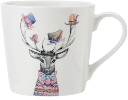 Mikasa Tipperleyhill Tazza in porcellana con stampa di cervo, tazza in porcellana fine da 380 ml con dettagli in oro vero, tazza di fantasia per tè e caffè con stampa di animali, confezione regalo