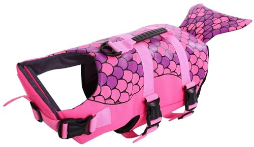 CITÉTOILE Schwimmweste Hund Hai, Hundeschwimmweste mit Griff, Rosa, M
