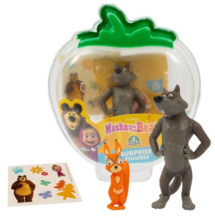Giochi Preziosi - Masha e Orso: Lupo e Scoiattolo Set Personaggi da 7 cm, Confezione Trasportabile con Sticker, Personaggi Originali del Cartone Animato Masha e Orso, Per Bambini da 3 Anni in Su