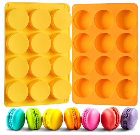 2 Pcs Oreo Chocolate Cookie Silicone Molds, 12-Cavity Round Silicone Mold, Baking Mold for Oreo, Chocolate, Cookie, Candy, Mini Cake, Jelly (Orange + Yellow)