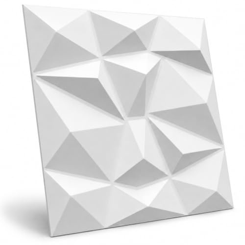 DECCART 3D Wandpaneele Weiß 50x50 cm 32 Stück | 8 m², Paneele Wand Wall Panels Deko Wandverkleidung Innen Panel Deckenverkleidung Decke Deckenpaneele Platten EPS