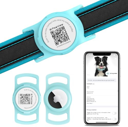 PawView AirTag Halterung für Hundehalsband & kostenlose App. Katzen- & Hundetracker mit Smart QR-ID für sofortige Besitzerortung, Haustier-Profil & Kontaktdaten. Katzen-AirTag-Halsband & GPS-Tracker