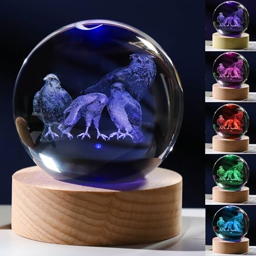 Precious Memorial 3D-Eulen-Adler-Geschenke für Frauen – Kristallkugel, 60 mm, Figur, Dekoration, für Zimmer, Geburtstag, Andenken, Briefbeschwerer