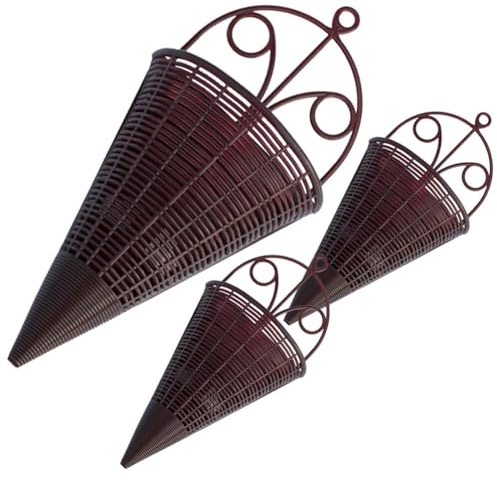 Toddmomy Lot de 3 paniers de fleurs en rotin à suspendre, en forme de cône tissé à suspendre, panier de fleurs mural, fougère, nid d'oiseau, pot d'orchidée pour décoration de jardin