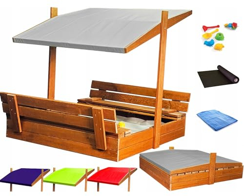 Sandbox in legno con panchina copertura tetto impregnato sandbox (grigio)