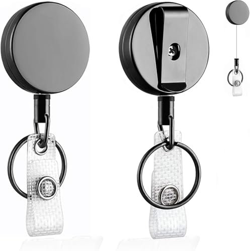 xinfedi Schlüsselanhänger Ausziehbar, 2 Stücke Hochleistungs Ausweishalter mit 65cm Stahldrahtseil für Kartenhalter, Schlüsselkarten