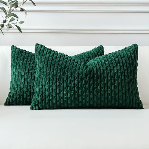 Sungeek Set med 2 mörkgröna mjuka manchesteröverdrag boho randiga kuddöverdrag för soffa vardagsrum uteplats bondgård heminredning örngott 40 x 60 cm