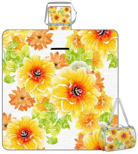 Mularoka Picknickdecke mit Blumenmuster, wasserdicht, sanddicht, faltbar, Stranddecke, 149,9 x 144,8 cm, extra groß, tragbar, waschbar, Outdoor-Matte für Camping, Park, Gras, Wandern, Reisen