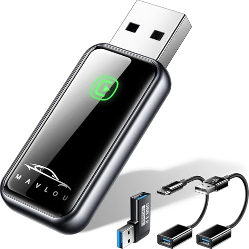 Mavlou CarPlay Wireless Adapter für iPhone, Stabiler Schneller Mini, Superschnelle Upgrade von Wired auf Wireless, Plug & Play, für iOS 10+ & Autos mit Wired CarPlay (Schwarz)