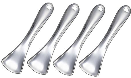 Healeved 4-pcs Metal Makeup Spoons Cosmetic Cream Scoops Reusable Facial Mask Applicators for Women Beauty Care Silver