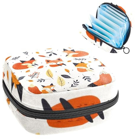 Aufbewahrungstasche für Damenbinden, Periodenbeutel für Schule, Teenager, Mädchen, Herbst-Füchse, Blätter, tragbare Perioden-Tasche mit Reißverschluss, Damenbinden-Tasche, Tamponhalter für Geldbörse